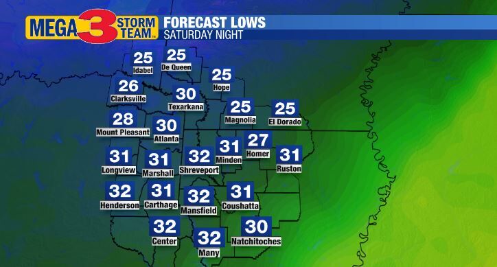 Forecast Lows for Saturday Night